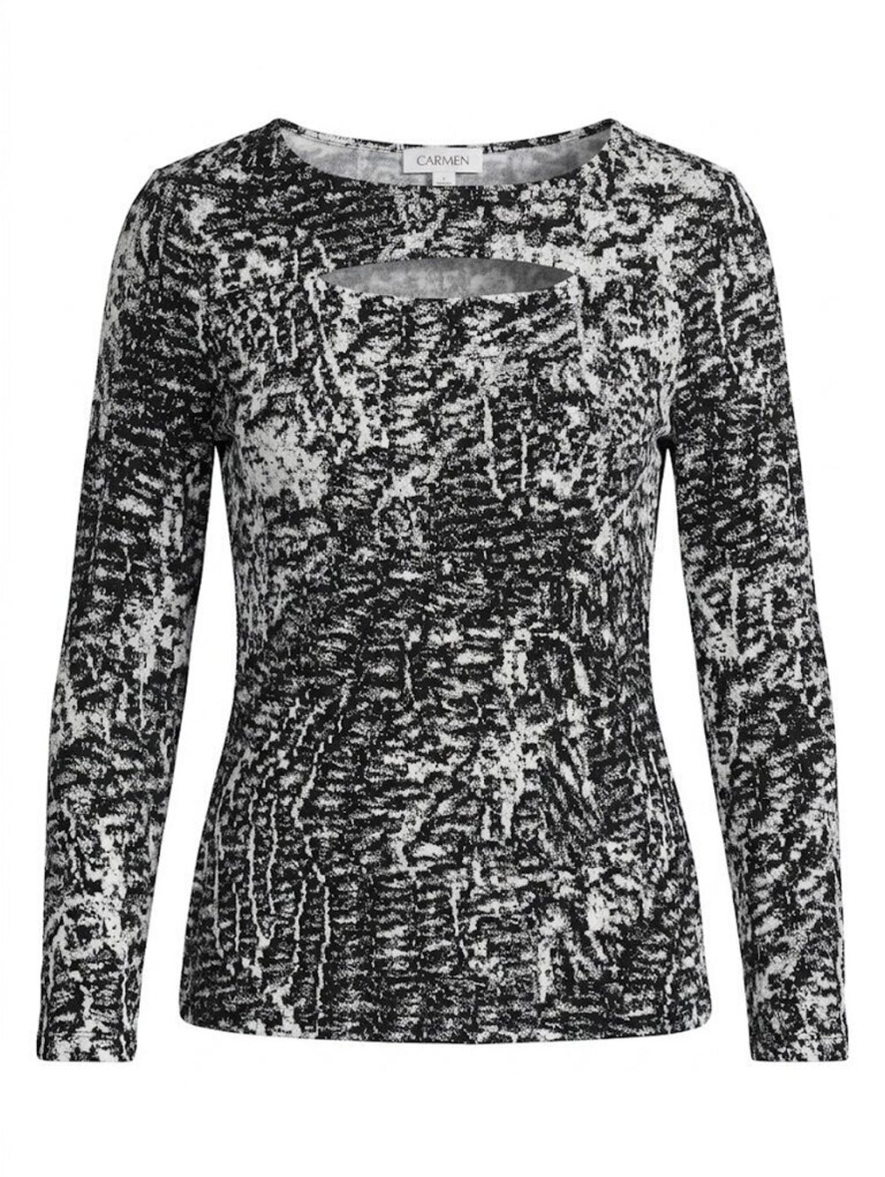 Carmen Marc Valvo Abstract Print Keyhole Top Women’s Small Black White Stretch